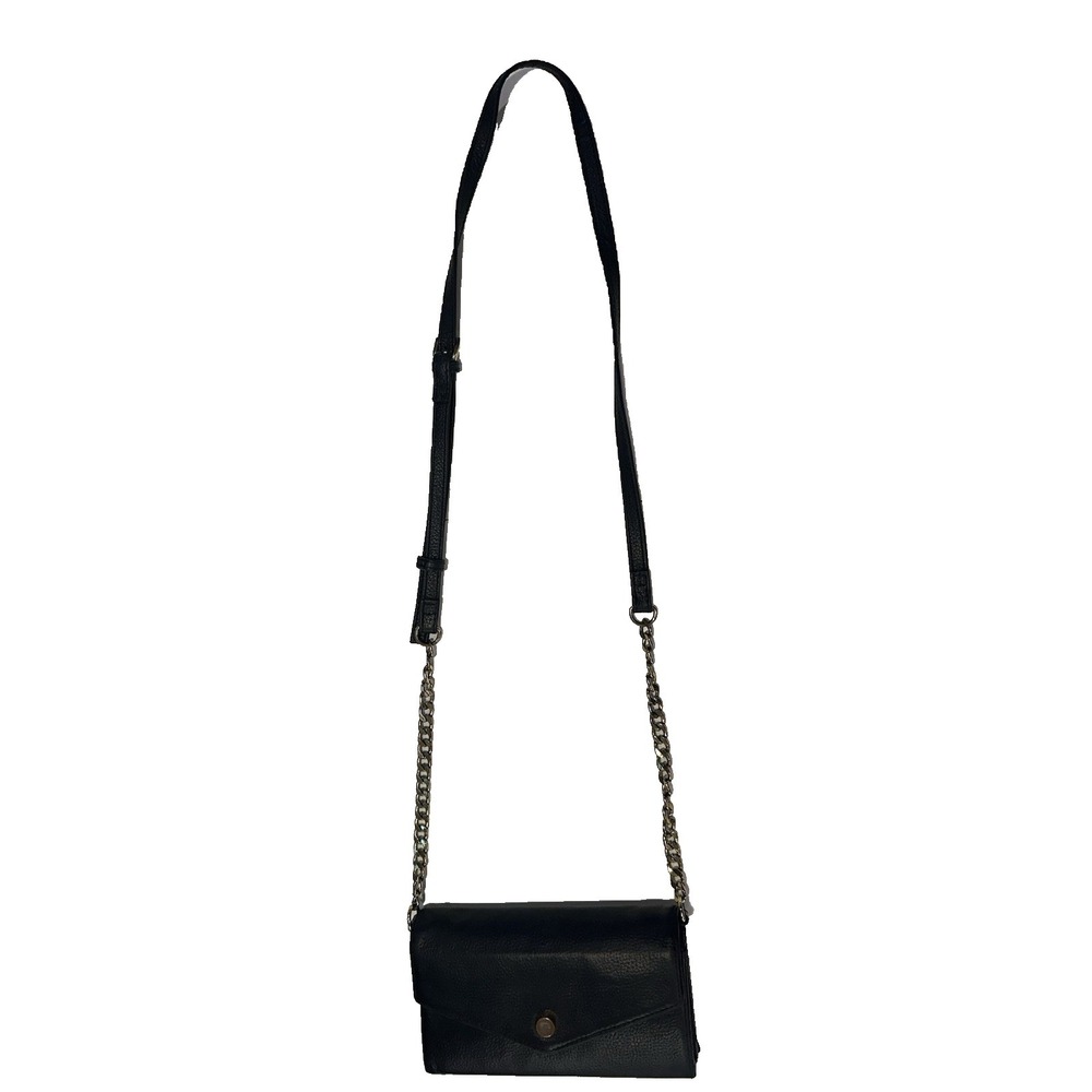 Stella & Max Black Crossbody Bag Purse Pebbled Leather Chain And Leather Strap